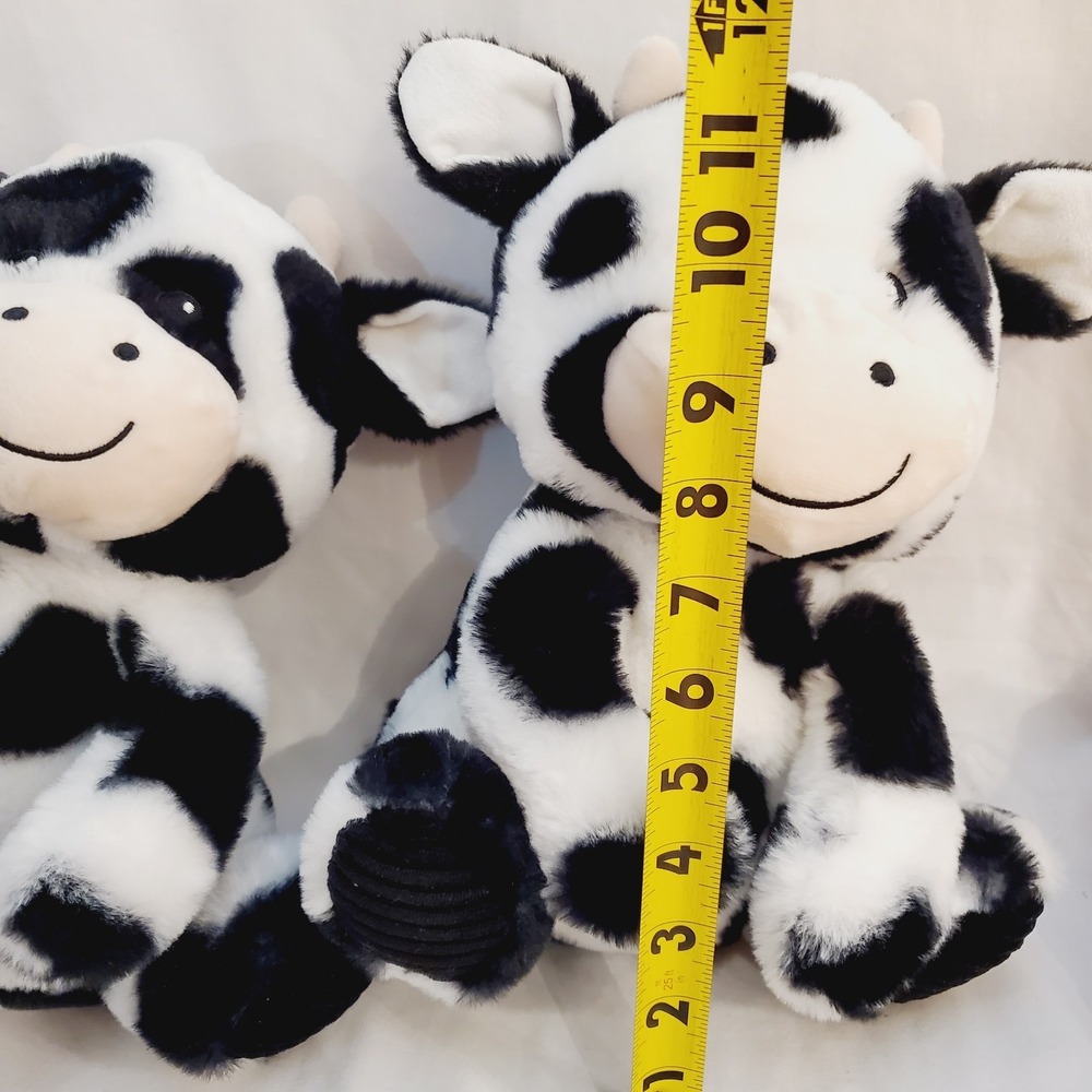 Set Of 2 Spark Create Imagine Black & White Cows 12" Plush Rattle Crinkle Twins - Picture 2 of 11